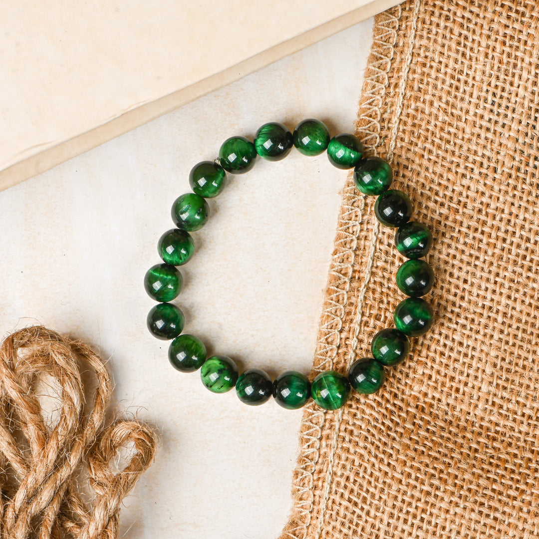 Natural Green Tiger Eye Bracelet 8mm Beads Stretchable | Healing Crystal Jewelry