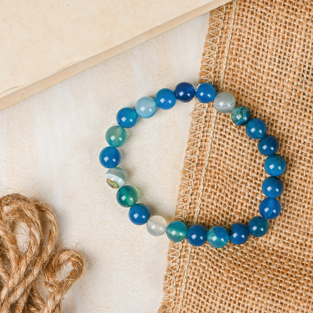 Natural Blue Agate Bracelet 8mm Beads Stretchable | Healing Crystal Jewelry